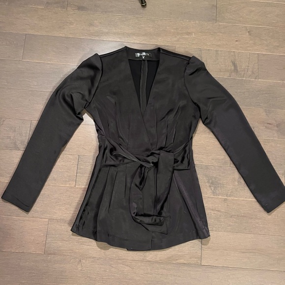 Dynamite Belted Satin Blazer - Picture 2 of 4